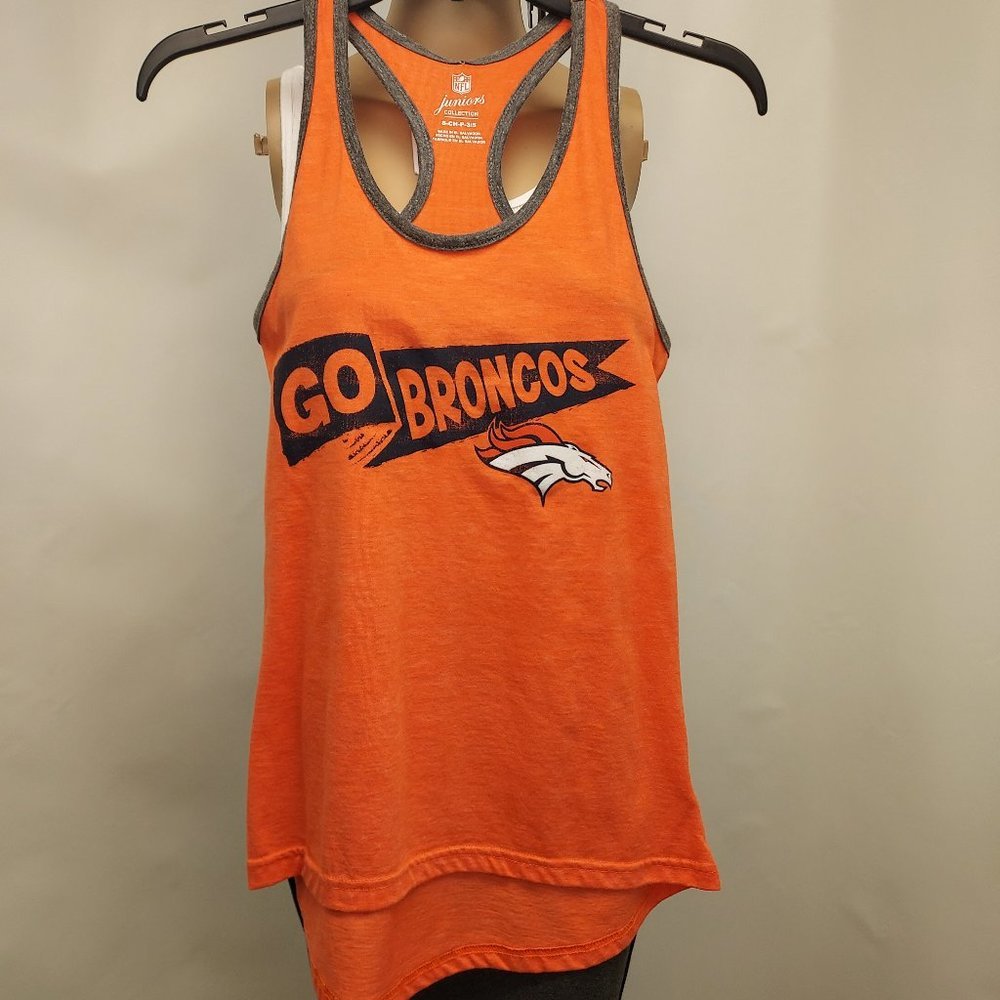 NFL. COM   ORANGE BRONCOS LOW  & HI  RACERBACK JUNIORS TEE TOP SIZE: S NWT